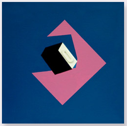 Ermanno Leinardi 1988 - spazio ambiguo azzurro+blu+rosa e bianco - acrilico su tela cm 40 x 40